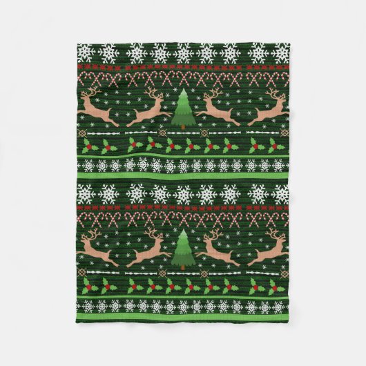 おもしろいのトナカイのクリスマスのセーター フリースブランケット (正面)