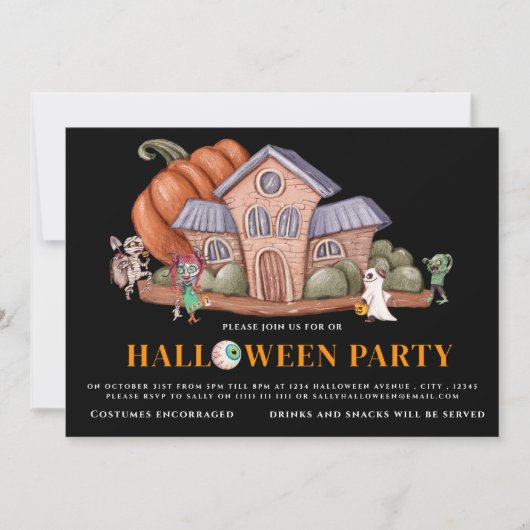 おもしろいのハロウィーンの衣装パーティー 招待状 (正面)