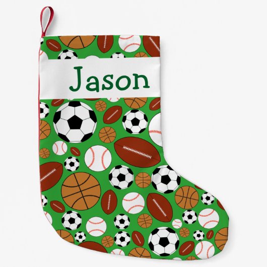 おもしろいのパーソナライズな動的スポーツのテーマ スモールクリスマスストッキング (正面)