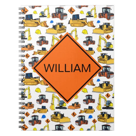 おもしろいのパーソナライズな建築車パターン ノートブック (正面)