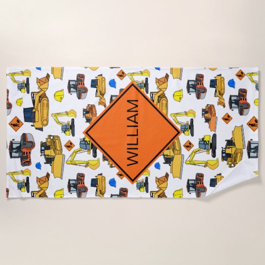 おもしろいのパーソナライズな建築車パターン ビーチタオル (正面)