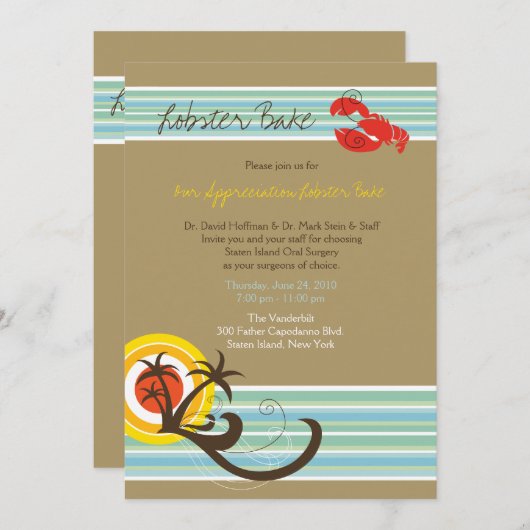 おもしろいのビーチの休日の夏のロブスターはパーティーの招待を焼きます 招待状 (正面/裏面)