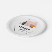 おもしろいのピンクのテントのキャンプの誕生会 ペーパープレート (アングル)