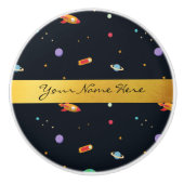 おもしろいのファンキーなレトロの宇宙ロケット及び惑星 セラミックノブ (正面)