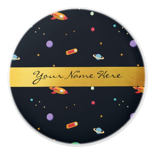 おもしろいのファンキーなレトロの宇宙ロケット及び惑星 セラミックノブ (正面)