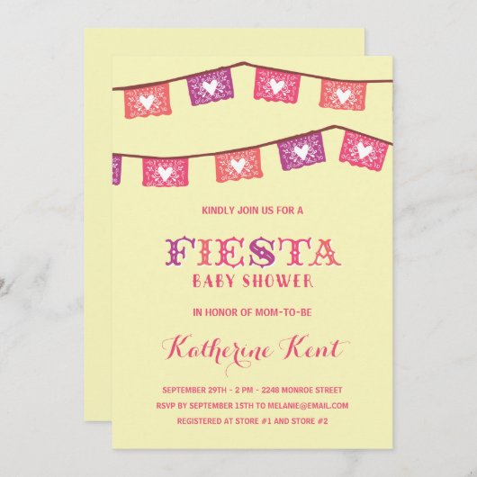 おもしろいのフェスタ|のピンクの女の子のベビーシャワー 招待状 (正面/裏面)