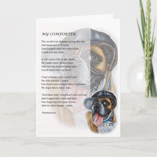 おもしろいのボクサー犬の慰める人の詩の挨拶状 サンキューカード (正面)