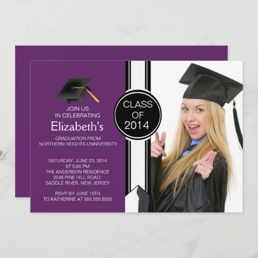 おもしろいのモダンの卒業生の写真の卒業パーティー 招待状 (正面/裏面)
