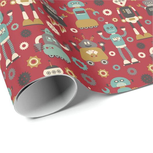 おもしろいのレトロのロボット図解入りの、写真付きのなパターン(赤い) ラッピングペーパー (ロールコーナー)