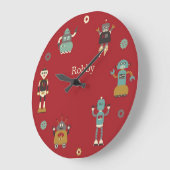 おもしろいのレトロのロボット図解入りの、写真付きのなパターン(赤い) ラージ壁時計 (傾斜)