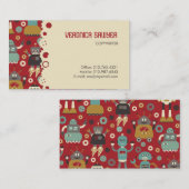 おもしろいのレトロのロボット図解入りの、写真付きのなパターン(赤い) 名刺 (正面/裏面)