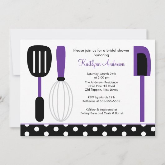 おもしろいのレトロの台所ブライダルシャワーの招待状の紫色 招待状 (正面)