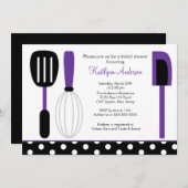 おもしろいのレトロの台所ブライダルシャワーの招待状の紫色 招待状 (正面/裏面)