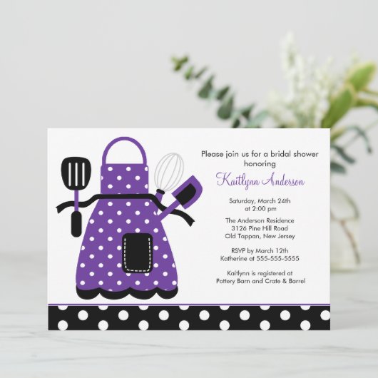 おもしろいのレトロの台所ブライダルシャワーの招待状の紫色 招待状 (スタンド正面)