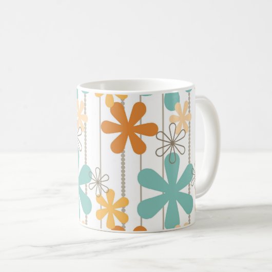 おもしろいのレトロの花パターンオレンジ青い人気の落ちた銘柄 コーヒーマグカップ (正面右)
