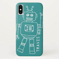 おもしろいのロボットはティール（緑がかった色）及び白人の男の子をiphoneの場合名前を挙げました