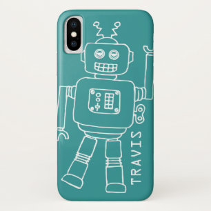 おもしろいのロボットはティール（緑がかった色）及び白人の男の子をiphoneの場合名前を挙げました iPhone x ケース