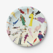 おもしろいのヴィンテージの服のファッションのイラストレーションパターン ペーパープレート (正面)
