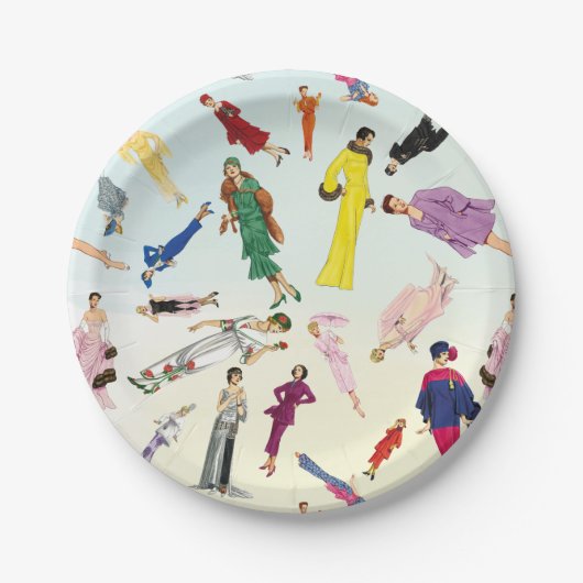 おもしろいのヴィンテージの服のファッションのイラストレーションパターン ペーパープレート (正面)