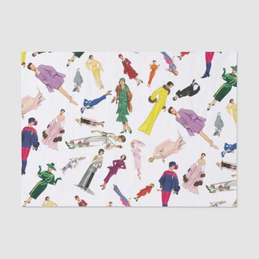 おもしろいのヴィンテージの服のファッションのイラストレーションパターン 薄葉紙 (正面)