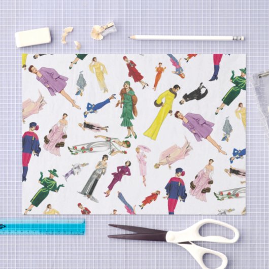 おもしろいのヴィンテージの服のファッションのイラストレーションパターン 薄葉紙 (クラフト)