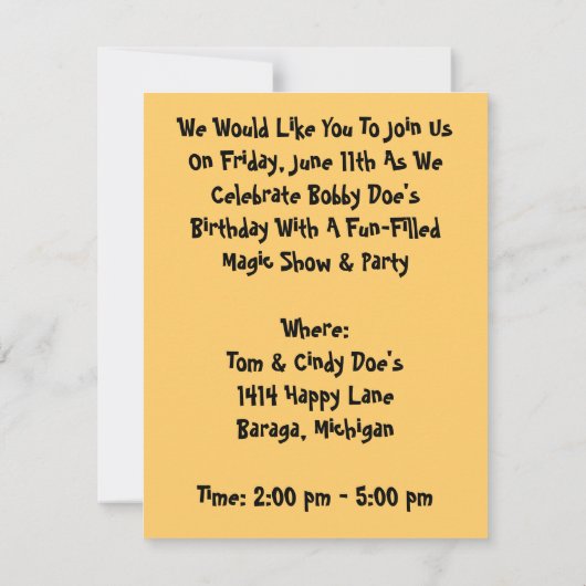 おもしろいのヴィンテージ魔法ショーのウサギ及びシルクハットの招待状 招待状 (裏面)