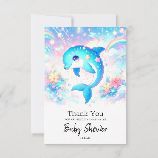 おもしろいの下でイルカの赤ちゃんシャワー サンキューカード (正面)