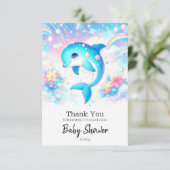 おもしろいの下でイルカの赤ちゃんシャワー サンキューカード (スタンド正面)