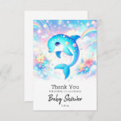 おもしろいの下でイルカの赤ちゃんシャワー サンキューカード (正面/裏面)