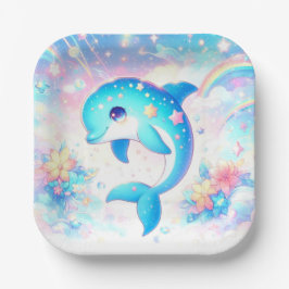 おもしろいの下でイルカの赤ちゃんシャワー ペーパープレート