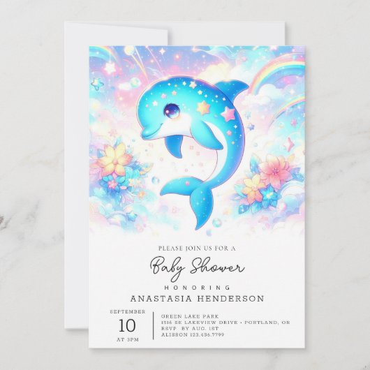 おもしろいの下でイルカの赤ちゃんシャワー 招待状 (正面)