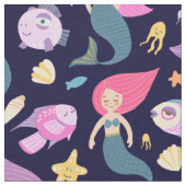 おもしろいの人魚と魚の模様（青） ファブリック (クローズアップ)