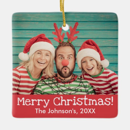 おもしろいの写真はFront and Back 素朴 Red Christmas セラミックオーナメント (正面)