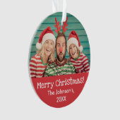 おもしろいの前と後の赤のクリス素朴マス写真 オーナメント (正面)