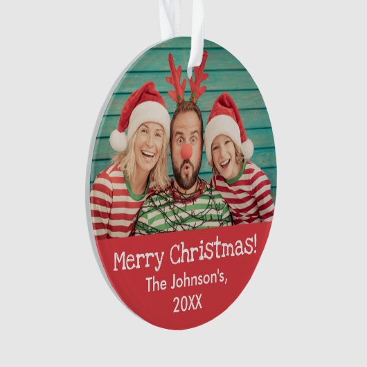 おもしろいの前と後の赤のクリス素朴マス写真 オーナメント (正面)