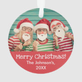 おもしろいの前と後の赤のクリス素朴マス写真 オーナメント (裏面)