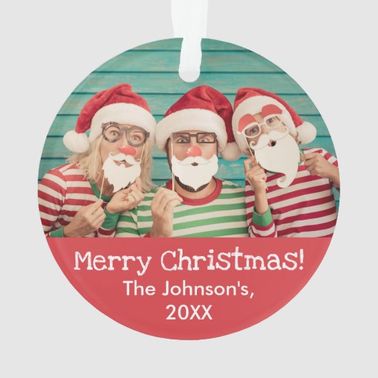 おもしろいの前と後の赤のクリス素朴マス写真 オーナメント (裏面)