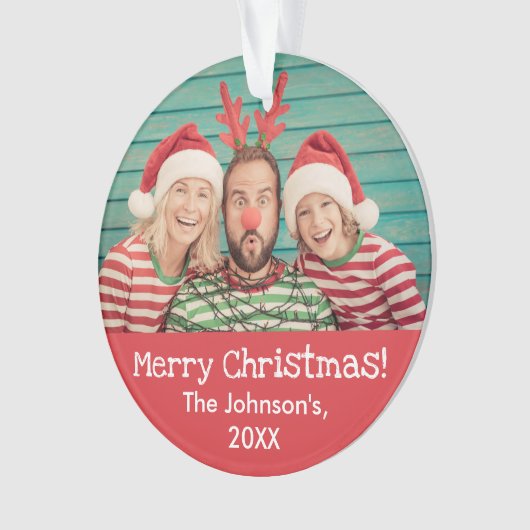 おもしろいの前と後の赤のクリス素朴マス写真 オーナメント (正面)