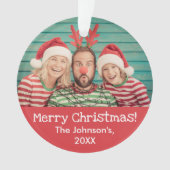 おもしろいの前と後の赤のクリス素朴マス写真 オーナメント (正面)