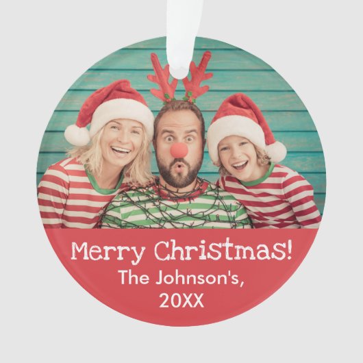 おもしろいの前と後の赤のクリス素朴マス写真 オーナメント (正面)