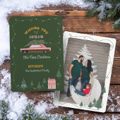 おもしろいの古いクリスマスピンクのレトロ車のツリー写真 シーズンカード