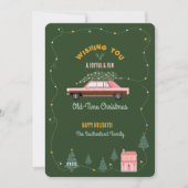 おもしろいの古いクリスマスピンクのレトロ車のツリー写真 シーズンカード (正面)