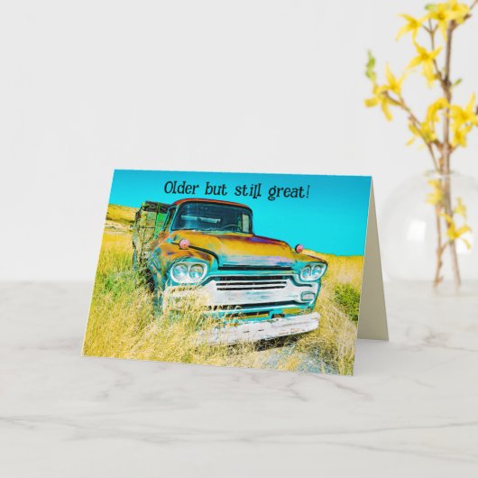 おもしろいの古いトラックのバースデーカーおもしろいド カード (黄色い花)