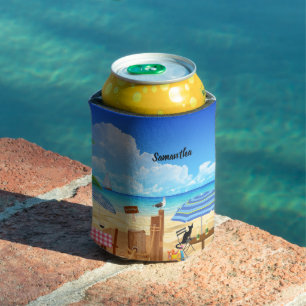 おもしろいの名前入りな熱帯夏のビーチのレストラン 缶クーラー