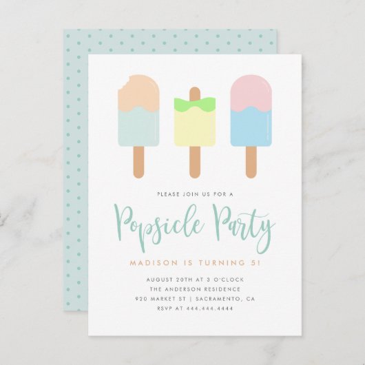 おもしろいの夏のパステル調のアイスキャンデーのパーティーの子供の誕生日 インビテーションポストカード (正面/裏面)