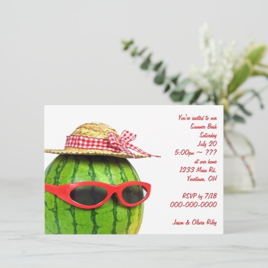 おもしろいの夏のパーティーとスイカ 招待状 (スタンド正面)