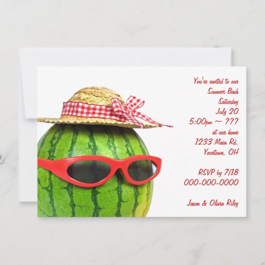 おもしろいの夏のパーティーとスイカ 招待状 (正面)