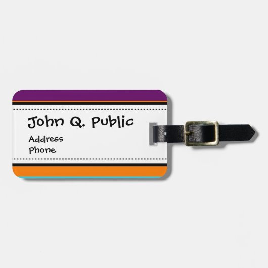 おもしろいの夏のピンクのティール(緑がかった色)のオレンジ紫色の縞模様 ラゲッジタグ (正面横)