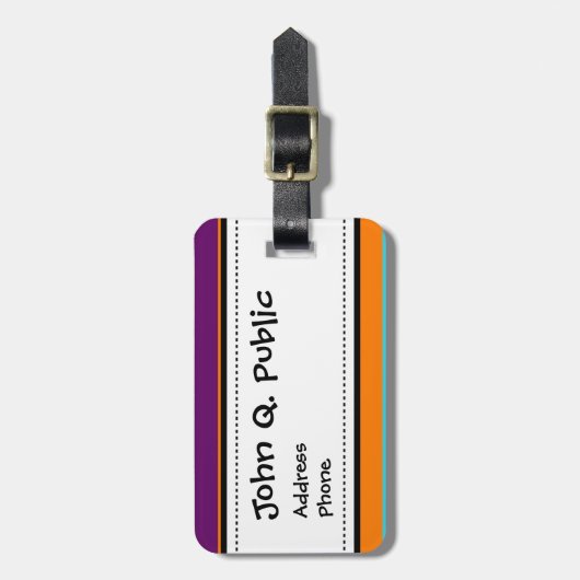 おもしろいの夏のピンクのティール(緑がかった色)のオレンジ紫色の縞模様 ラゲッジタグ (正面縦)