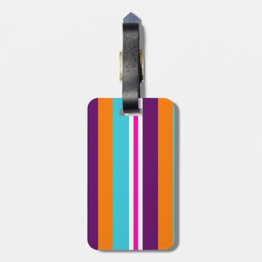 おもしろいの夏のピンクのティール(緑がかった色)のオレンジ紫色の縞模様 ラゲッジタグ (裏面縦)